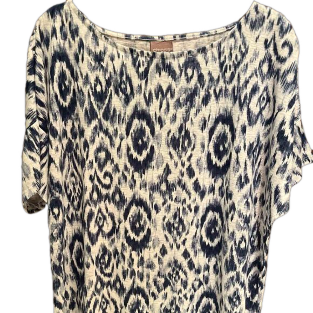 Chico's Navy and White Patterned Top